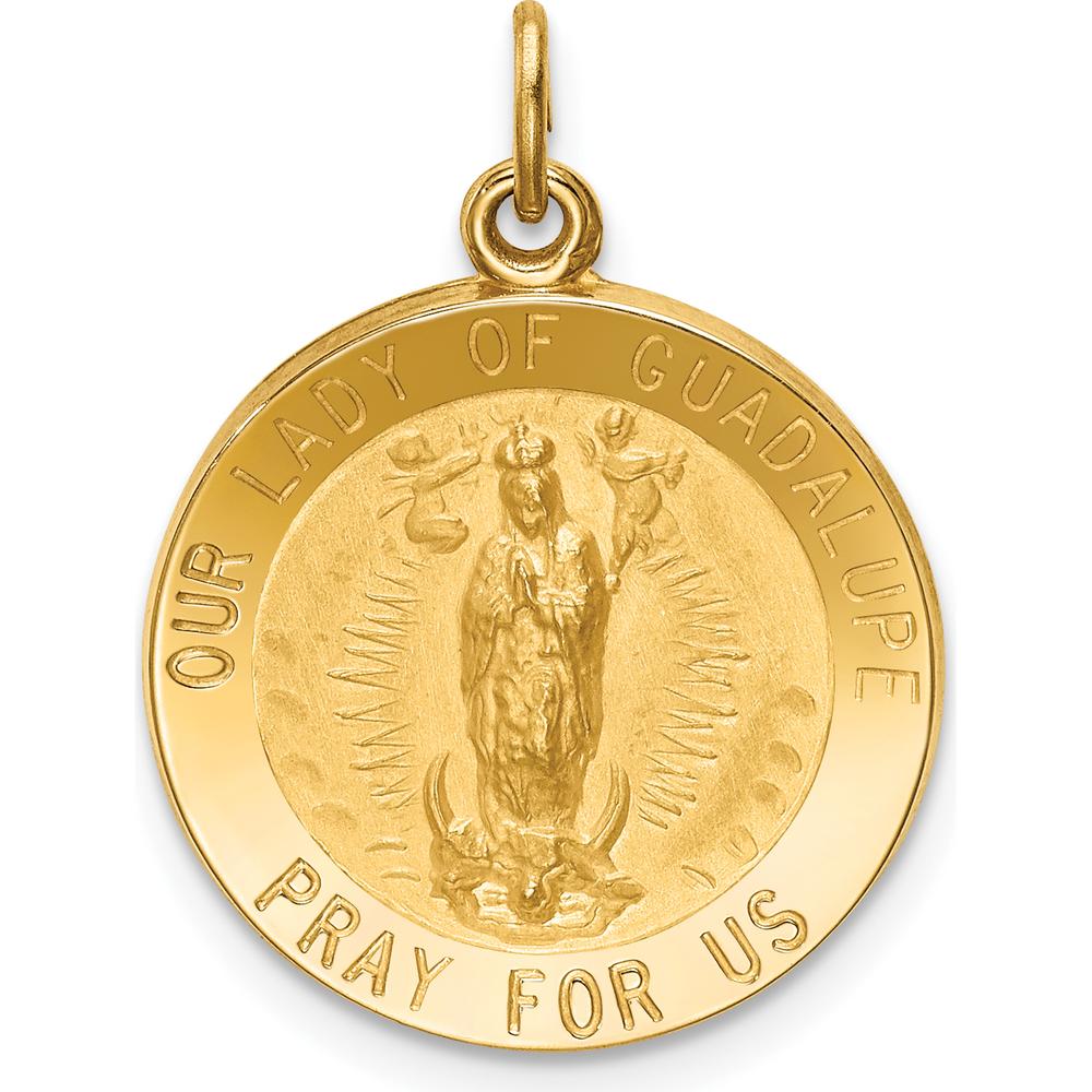 14K Yellow Gold Our Lady of Guadalupe Round Pendant - Polished and Satin Finish by Oro Pregiato