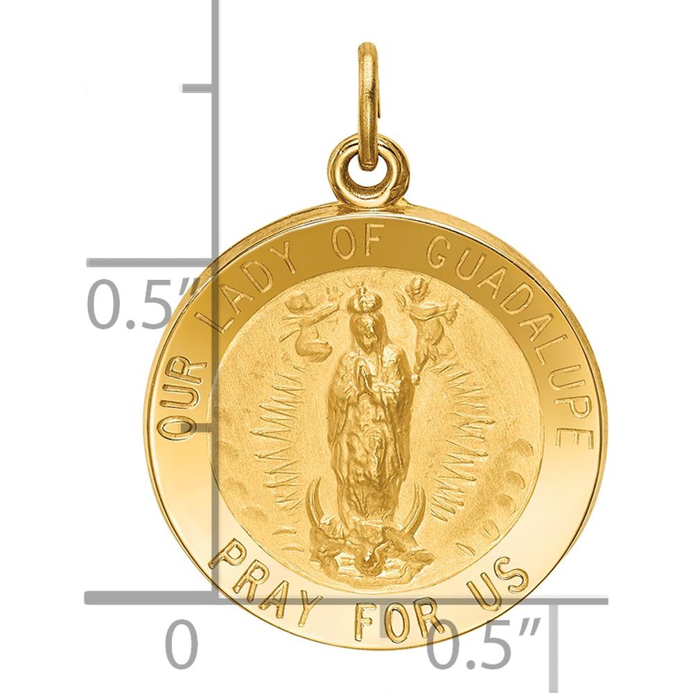 14K Yellow Gold Our Lady of Guadalupe Round Pendant - Polished and Satin Finish by Oro Pregiato