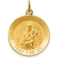 14K Yellow Gold Our Lady of Mount Carmel Medal Round Charm by Oro Pregiato