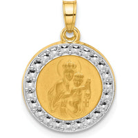 14K Yellow Gold Our Lady of Mount Carmel Round Pendant with Rhodium Accents and Satin Finish by Oro Pregiato