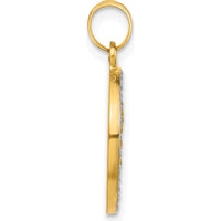 14K Yellow Gold Our Lady of Mount Carmel Round Pendant with Rhodium Accents and Satin Finish by Oro Pregiato