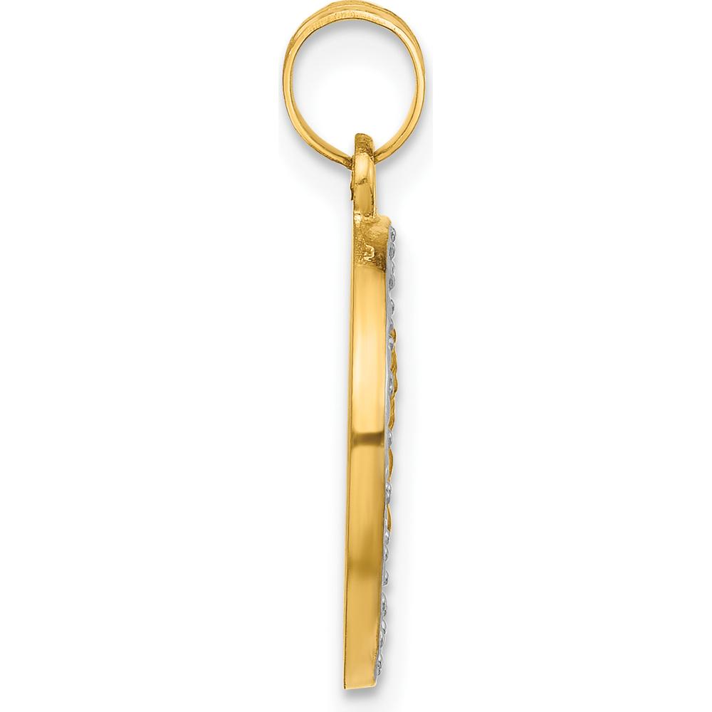 14K Yellow Gold Our Lady of Mount Carmel Round Pendant with Rhodium Accents and Satin Finish by Oro Pregiato