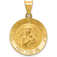 14K Yellow Gold Our Lady of Perpetual Help Medal Pendant with Satin and Polished Finish by Oro Pregiato