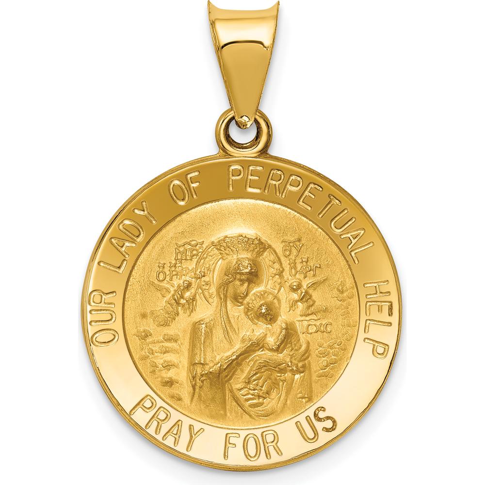 14K Yellow Gold Our Lady of Perpetual Help Medal Pendant with Satin and Polished Finish by Oro Pregiato