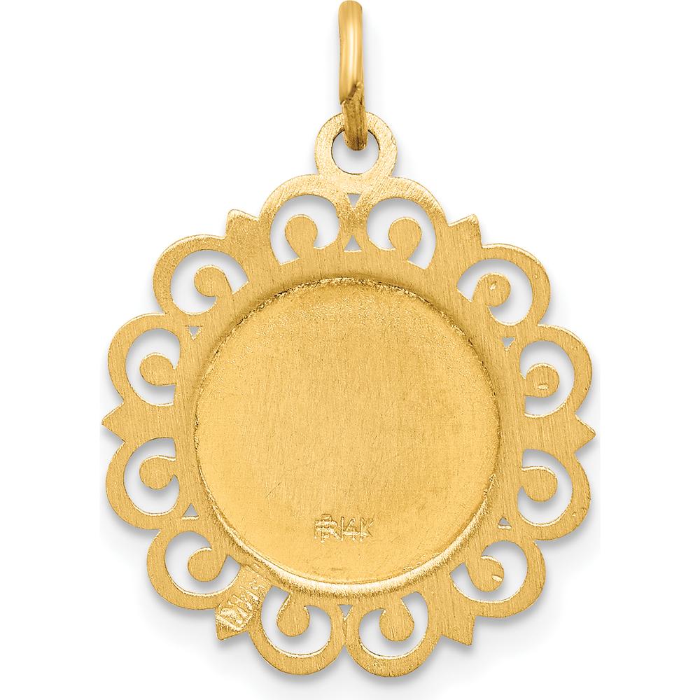 14K Yellow Gold Our Lady of Perpetual Help Round Pendant with Satin and Polished Finish - 24mm Length by Oro Pregiato