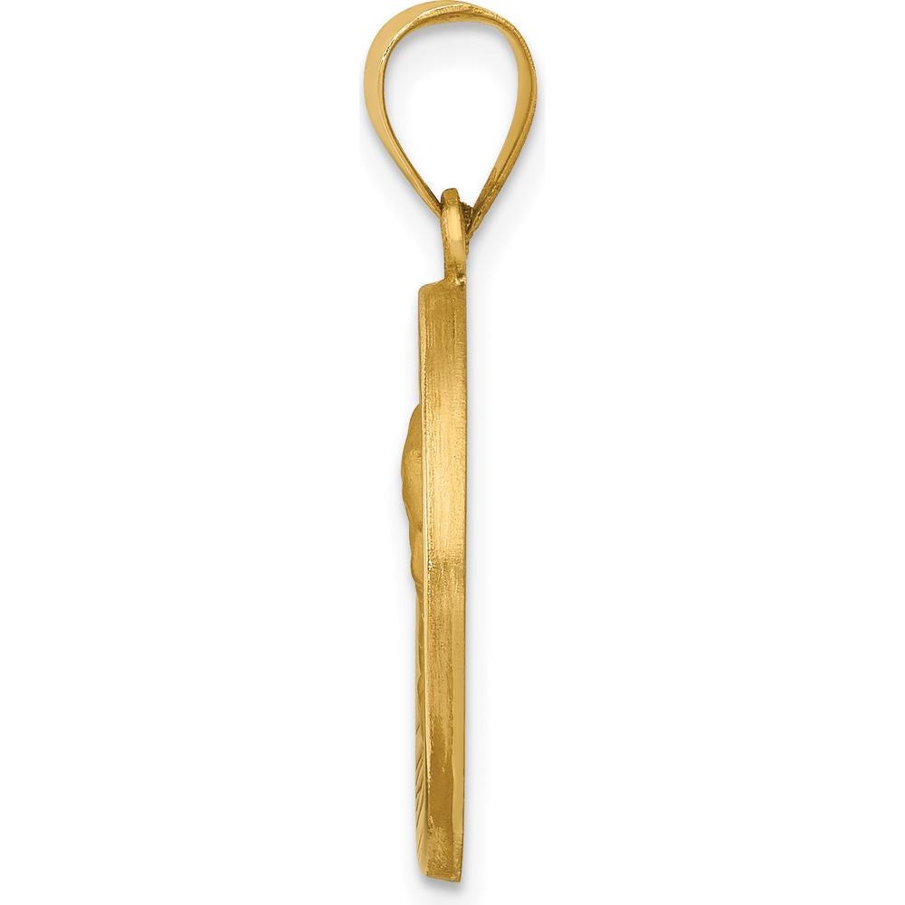 14K Yellow Gold Our Lady of Sorrows Medal Pendant with Polished and Satin Finish - Hollow Die Struck Design by Oro Pregiato