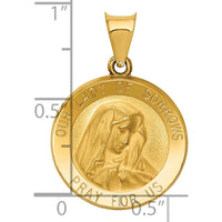 14K Yellow Gold Our Lady of Sorrows Medal Pendant with Polished and Satin Finish - Hollow Die Struck Design by Oro Pregiato