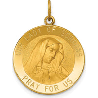 14K Yellow Gold Our Lady of Sorrows Medal Pendant with Satin and Polished Finish by Oro Pregiato