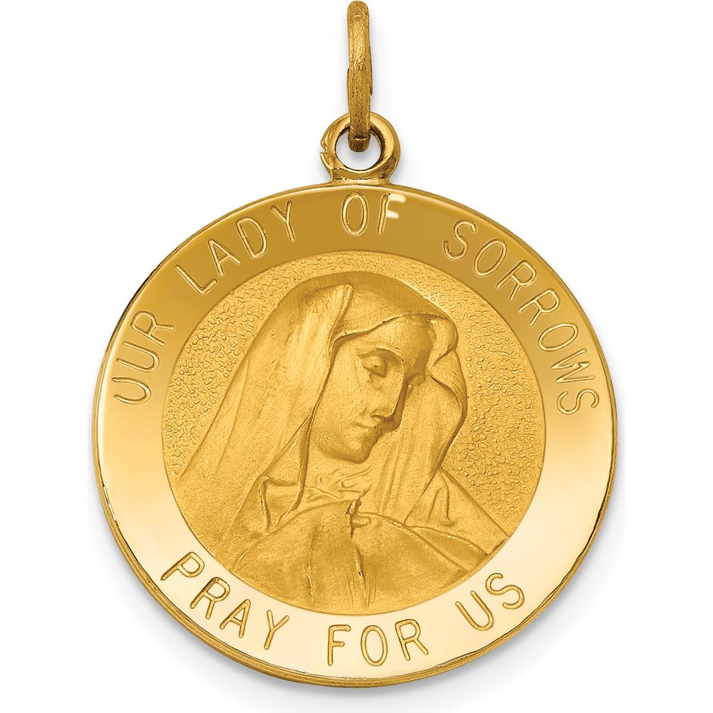 14K Yellow Gold Our Lady of Sorrows Medal Pendant with Satin and Polished Finish by Oro Pregiato