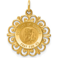 14K Yellow Gold Our Lady of Sorrows Medal with Satin and Polished Finish - 23mm Length by Oro Pregiato