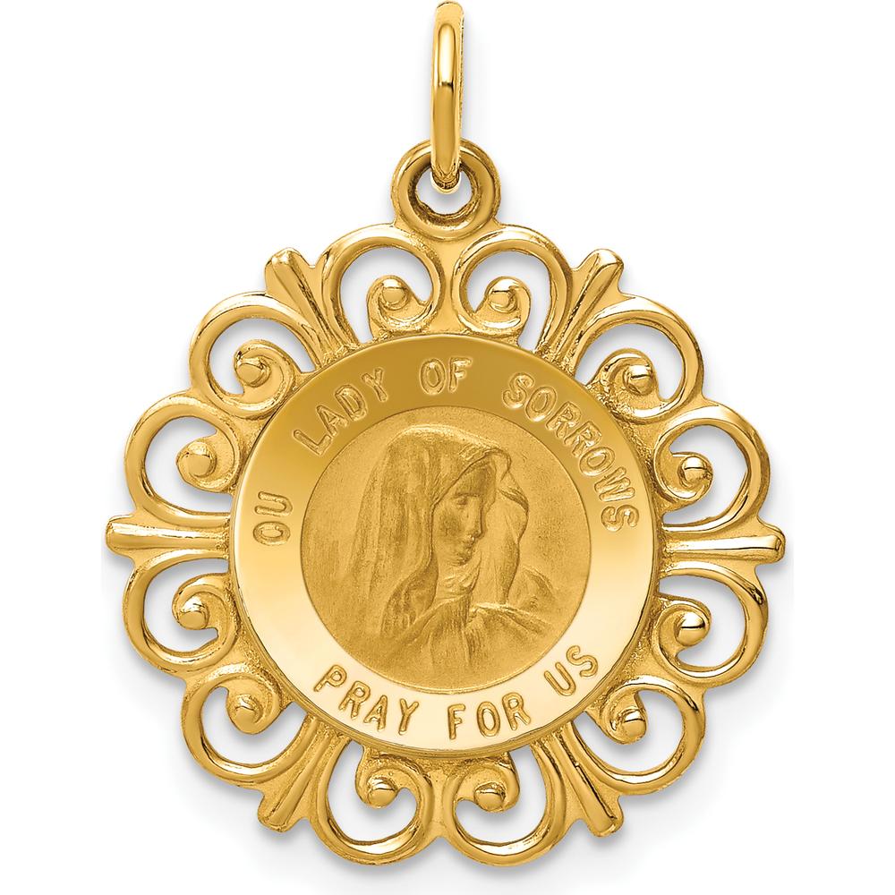 14K Yellow Gold Our Lady of Sorrows Medal with Satin and Polished Finish - 23mm Length by Oro Pregiato