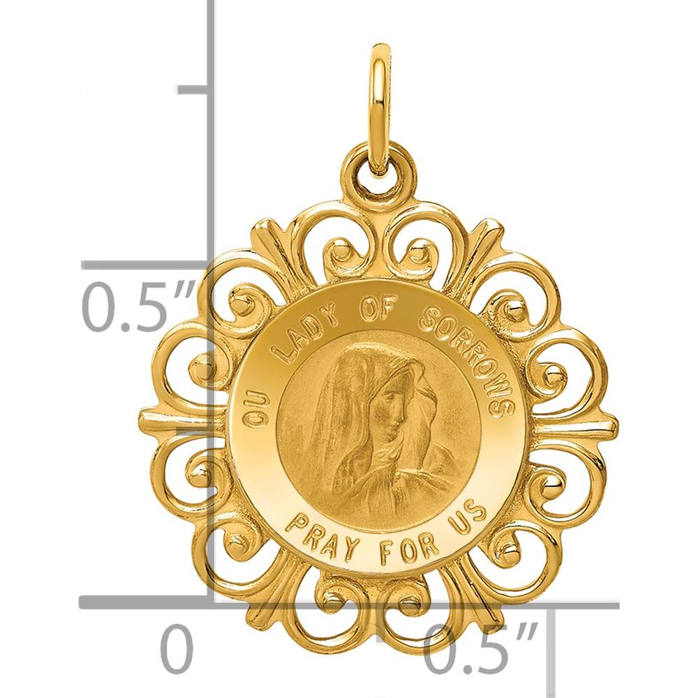 14K Yellow Gold Our Lady of Sorrows Medal with Satin and Polished Finish - 23mm Length by Oro Pregiato