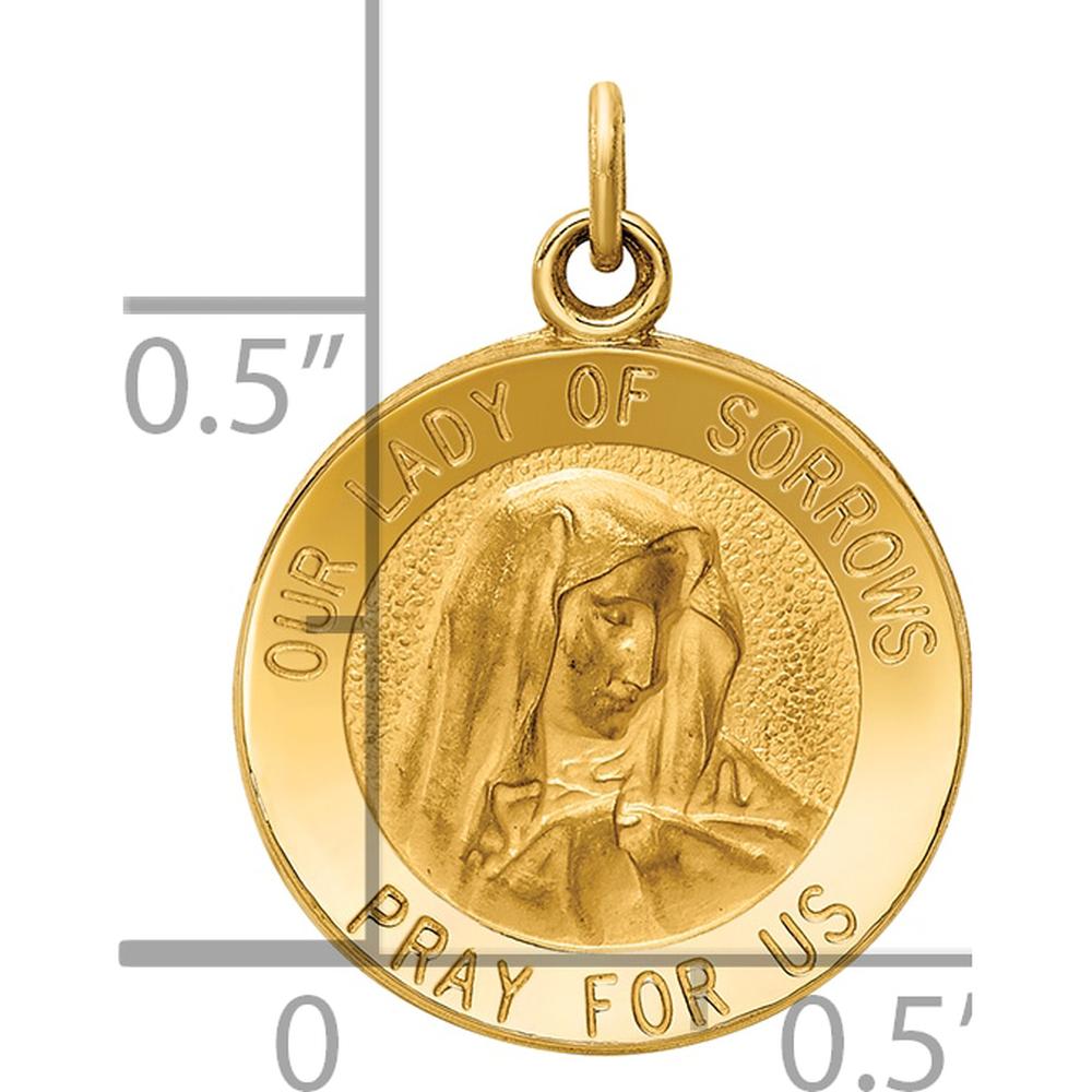 14K Yellow Gold Our Lady of Sorrows Polished and Satin Round Charm Pendant by Oro Pregiato