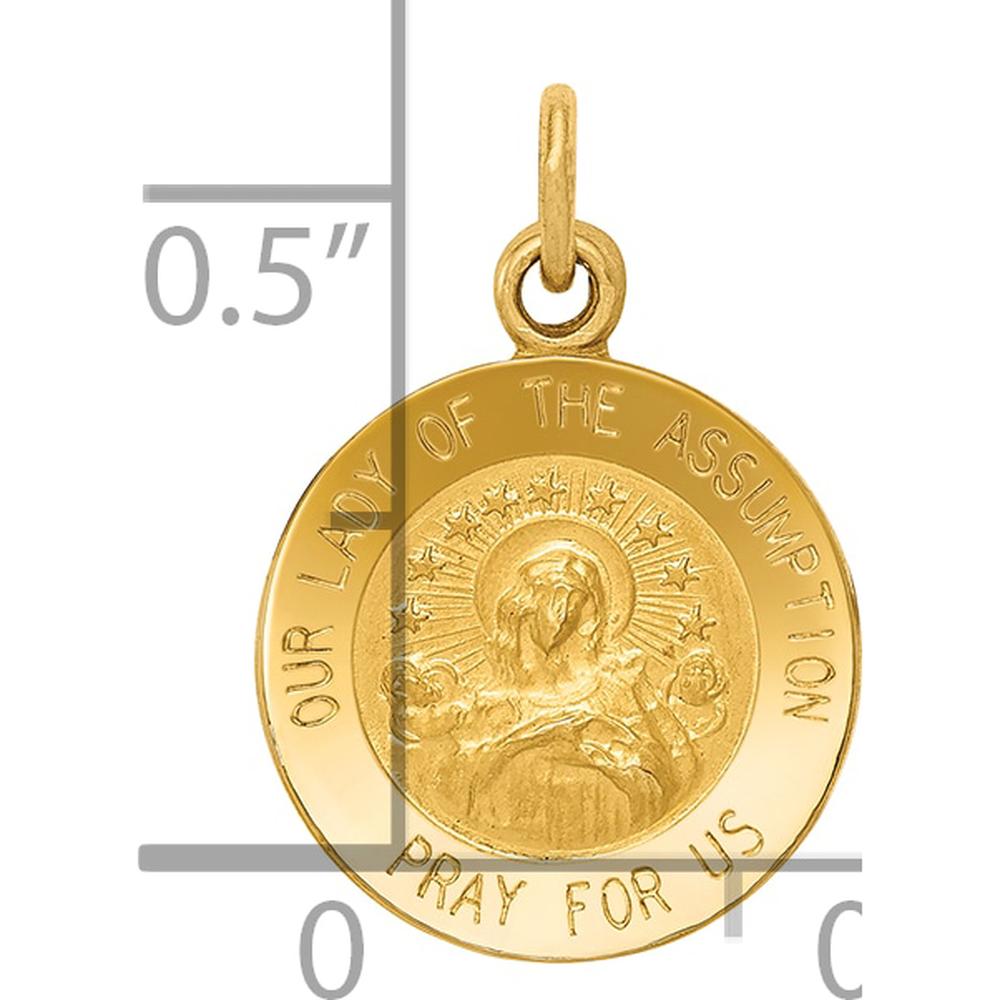 14K Yellow Gold Our Lady of the Assumption Round Charm - Polished and Satin Finish, 17mm Length by Oro Pregiato