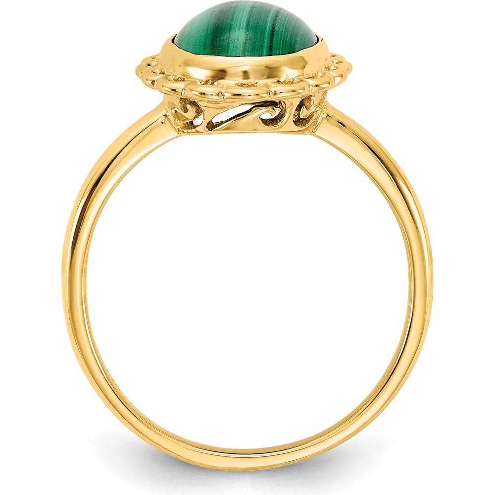 14K Yellow Gold Oval 10x8mm Natural Malachite Cabochon Ring with Scalloped Bezel Setting by Oro Pregiato