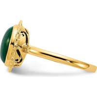 14K Yellow Gold Oval 10x8mm Natural Malachite Cabochon Ring with Scalloped Bezel Setting by Oro Pregiato