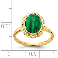 14K Yellow Gold Oval 10x8mm Natural Malachite Cabochon Ring with Scalloped Bezel Setting by Oro Pregiato