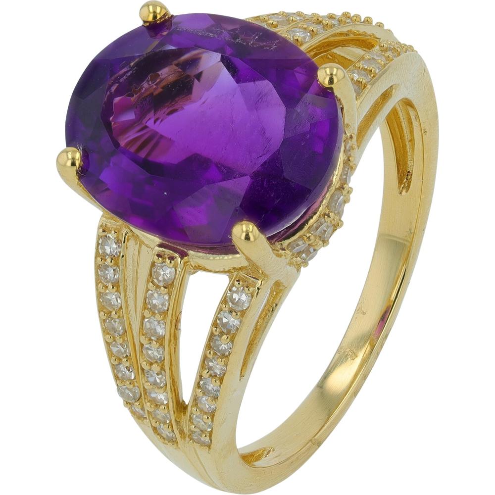 14K Yellow Gold Oval Amethyst and Diamond Accent Ring - 5.15 Carat Total Weight Amethyst
