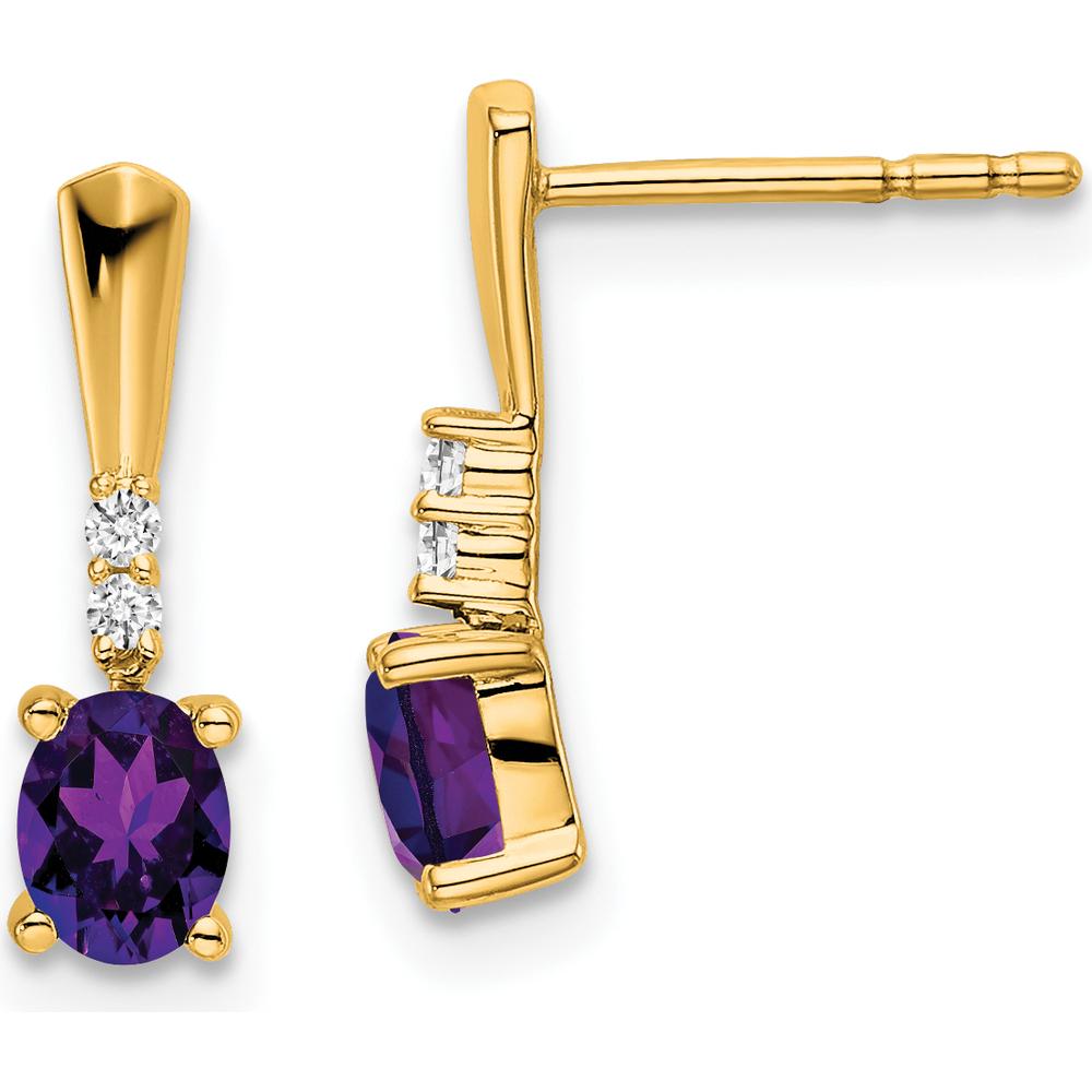 14K Yellow Gold Oval Amethyst and Diamond Dangle Earrings - 0.01 Carat Total Diamond Weight by Oro Pregiato