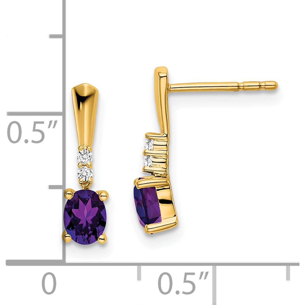 14K Yellow Gold Oval Amethyst and Diamond Dangle Earrings - 0.01 Carat Total Diamond Weight by Oro Pregiato