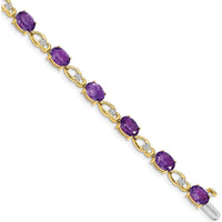 14K Yellow Gold Oval Amethyst and Round Diamond Fancy Link Bracelet - 0.75 Carats Amethyst, 0.048 Carats Diamond by Monteluci Fine Jewelry