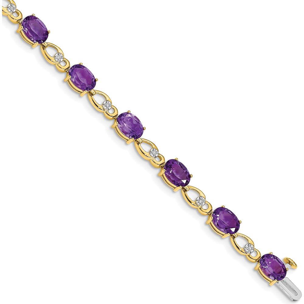 14K Yellow Gold Oval Amethyst and Round Diamond Fancy Link Bracelet - 0.75 Carats Amethyst, 0.048 Carats Diamond by Monteluci Fine Jewelry