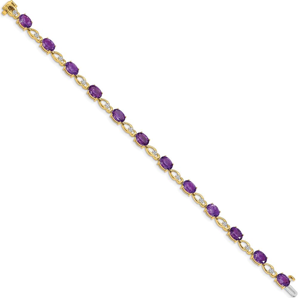 14K Yellow Gold Oval Amethyst and Round Diamond Fancy Link Bracelet - 0.75 Carats Amethyst, 0.048 Carats Diamond by Monteluci Fine Jewelry