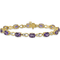 14K Yellow Gold Oval Amethyst and Round Diamond Fancy Link Bracelet - 0.75 Carats Amethyst, 0.048 Carats Diamond by Monteluci Fine Jewelry