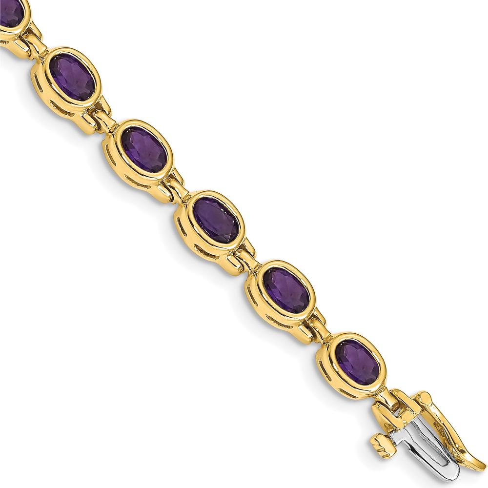 14K Yellow Gold Oval Amethyst Bezel-Set Bracelet - 0.42 Carats Total Amethyst Weight by Oro Pregiato