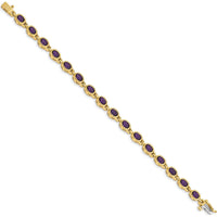 14K Yellow Gold Oval Amethyst Bezel-Set Bracelet - 0.42 Carats Total Amethyst Weight by Oro Pregiato