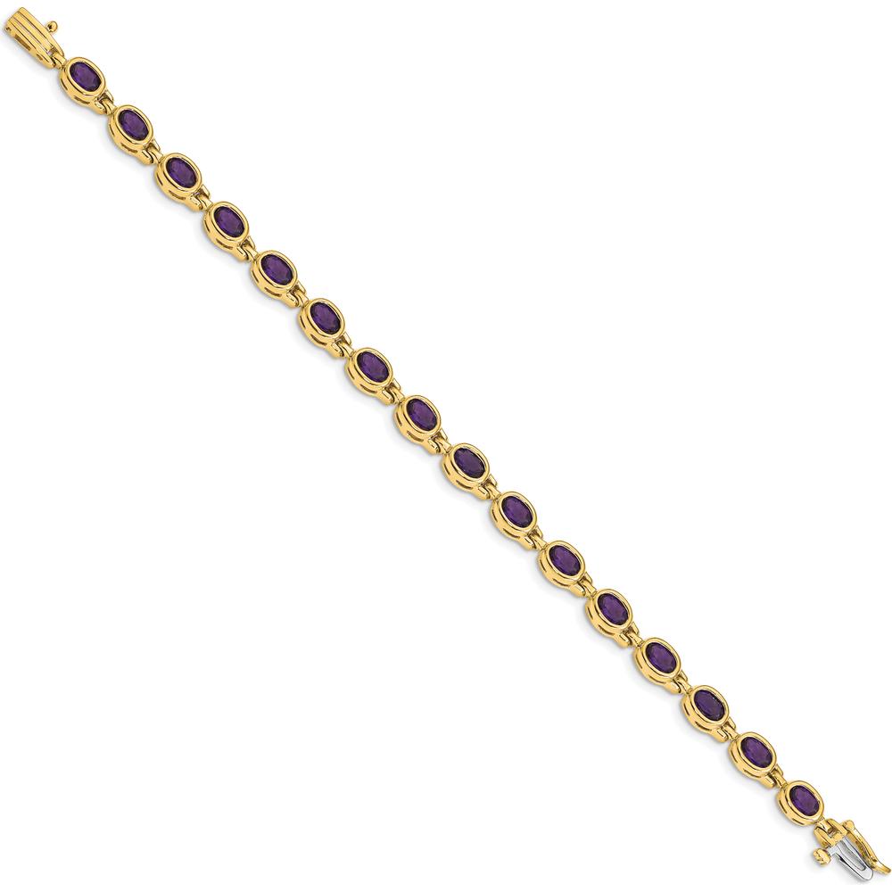 14K Yellow Gold Oval Amethyst Bezel-Set Bracelet - 0.42 Carats Total Amethyst Weight by Oro Pregiato