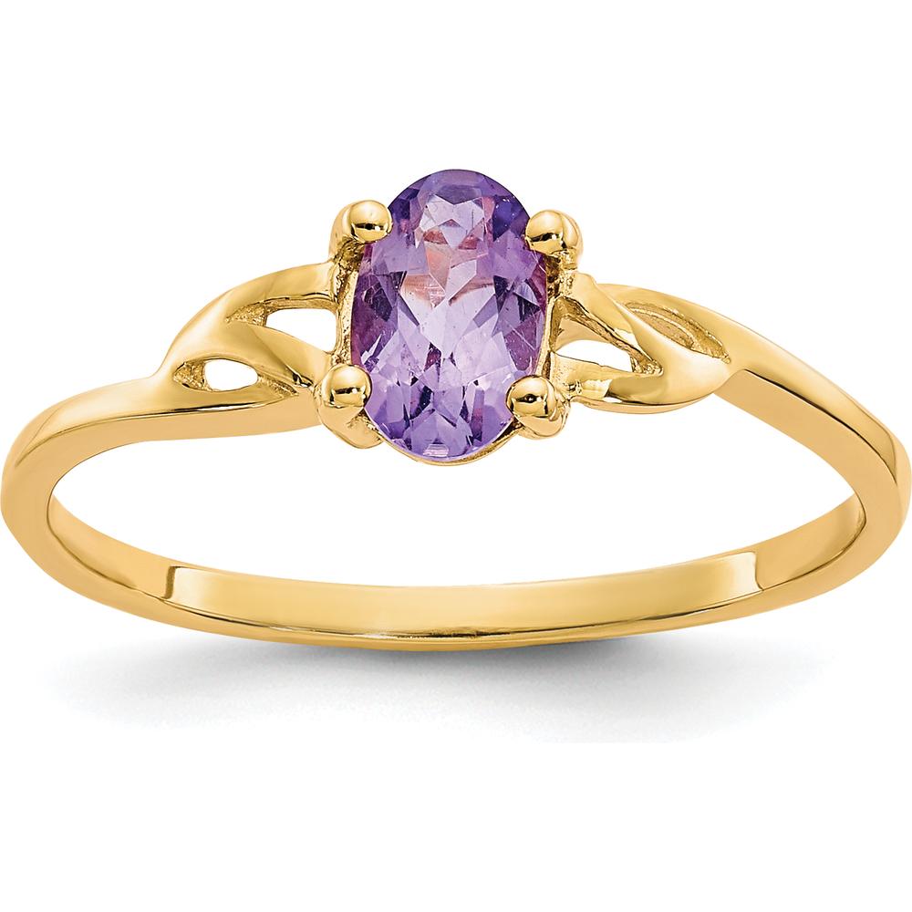14K Yellow Gold Oval Amethyst Birthstone Ring with Four-Prong Setting - 0.42 Carat Natural Gemstone by Oro Pregiato