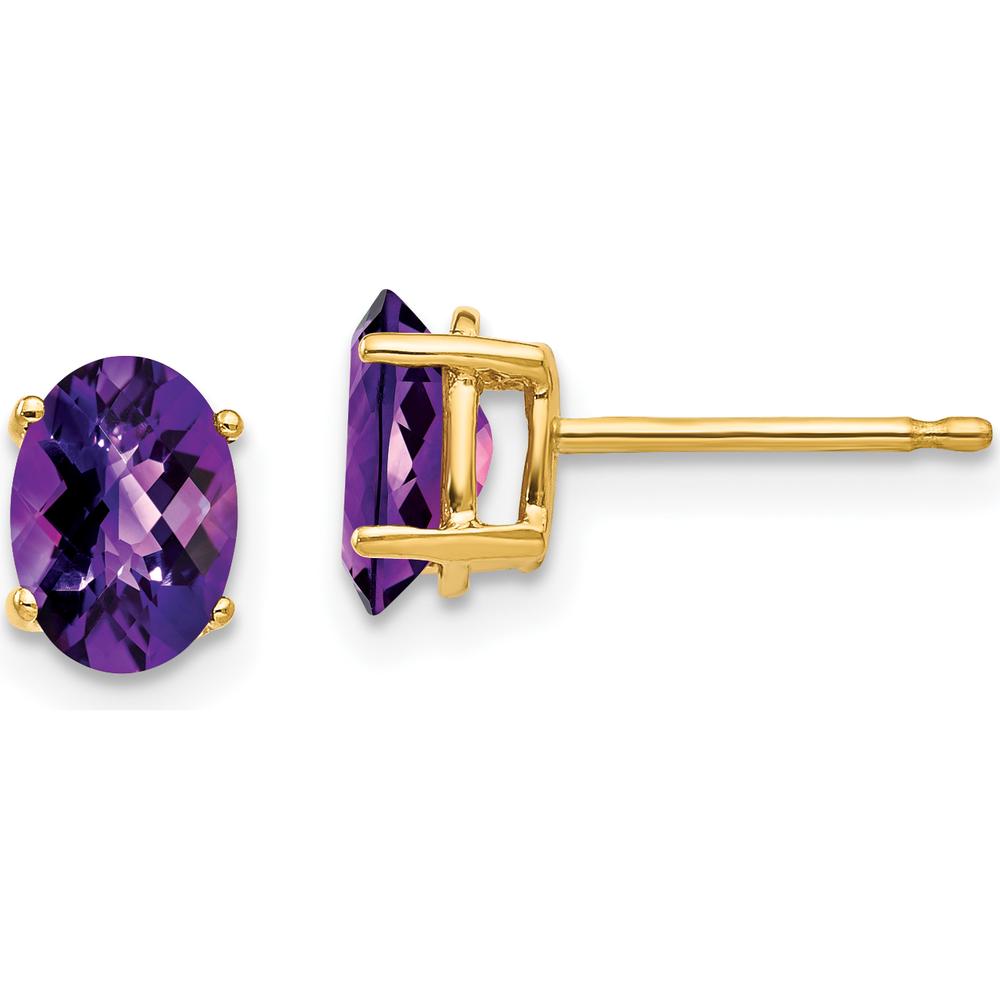 14K Yellow Gold Oval Amethyst Checkerboard Stud Earrings - 0.75 Carat Total Amethyst Weight by Monteluci Fine Jewelry