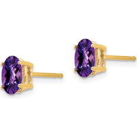 14K Yellow Gold Oval Amethyst Checkerboard Stud Earrings - 0.75 Carat Total Amethyst Weight by Monteluci Fine Jewelry