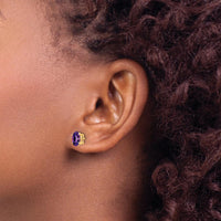 14K Yellow Gold Oval Amethyst Checkerboard Stud Earrings - 0.75 Carat Total Amethyst Weight by Monteluci Fine Jewelry