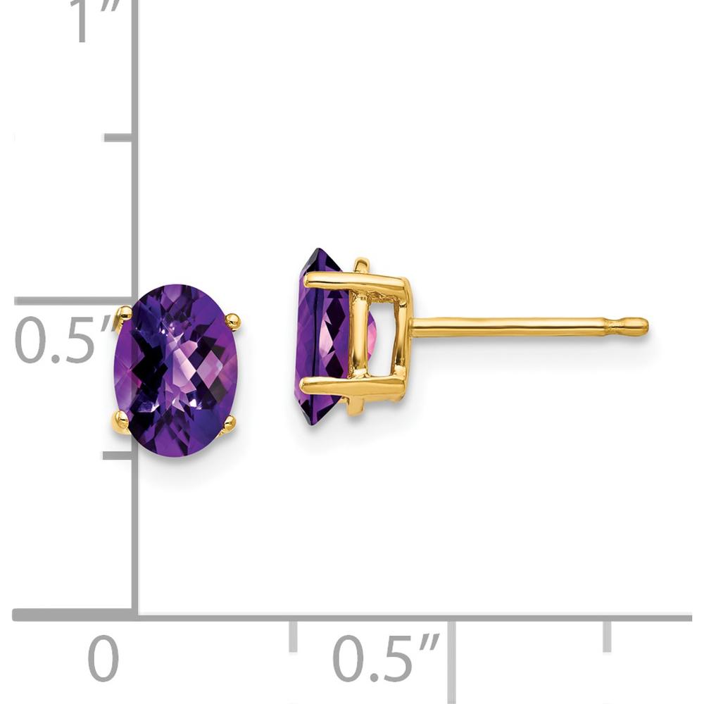 14K Yellow Gold Oval Amethyst Checkerboard Stud Earrings - 0.75 Carat Total Amethyst Weight by Monteluci Fine Jewelry