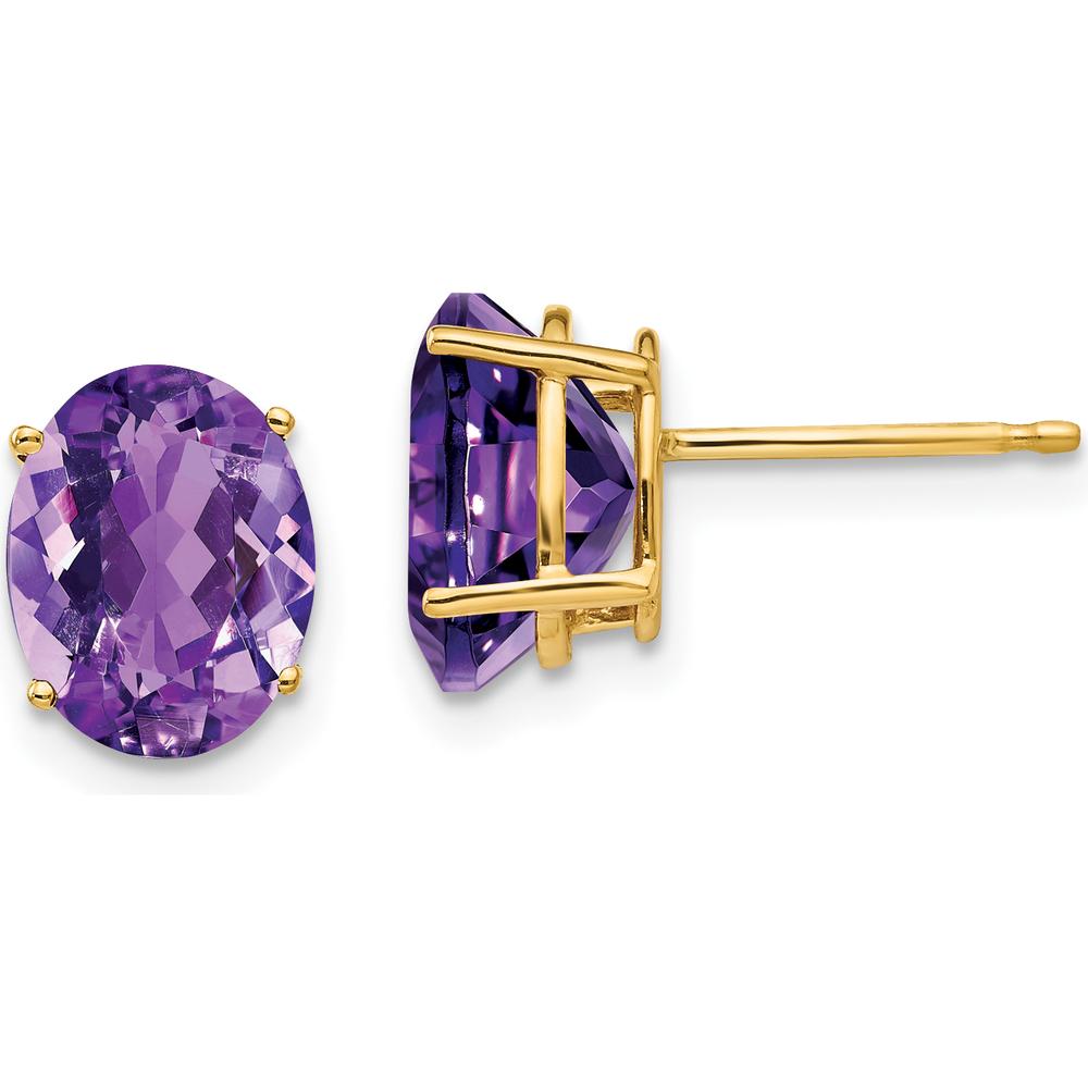 14K Yellow Gold Oval Amethyst Stud Earrings - 1.60 Carat Total Amethyst Weight by Monteluci Fine Jewelry