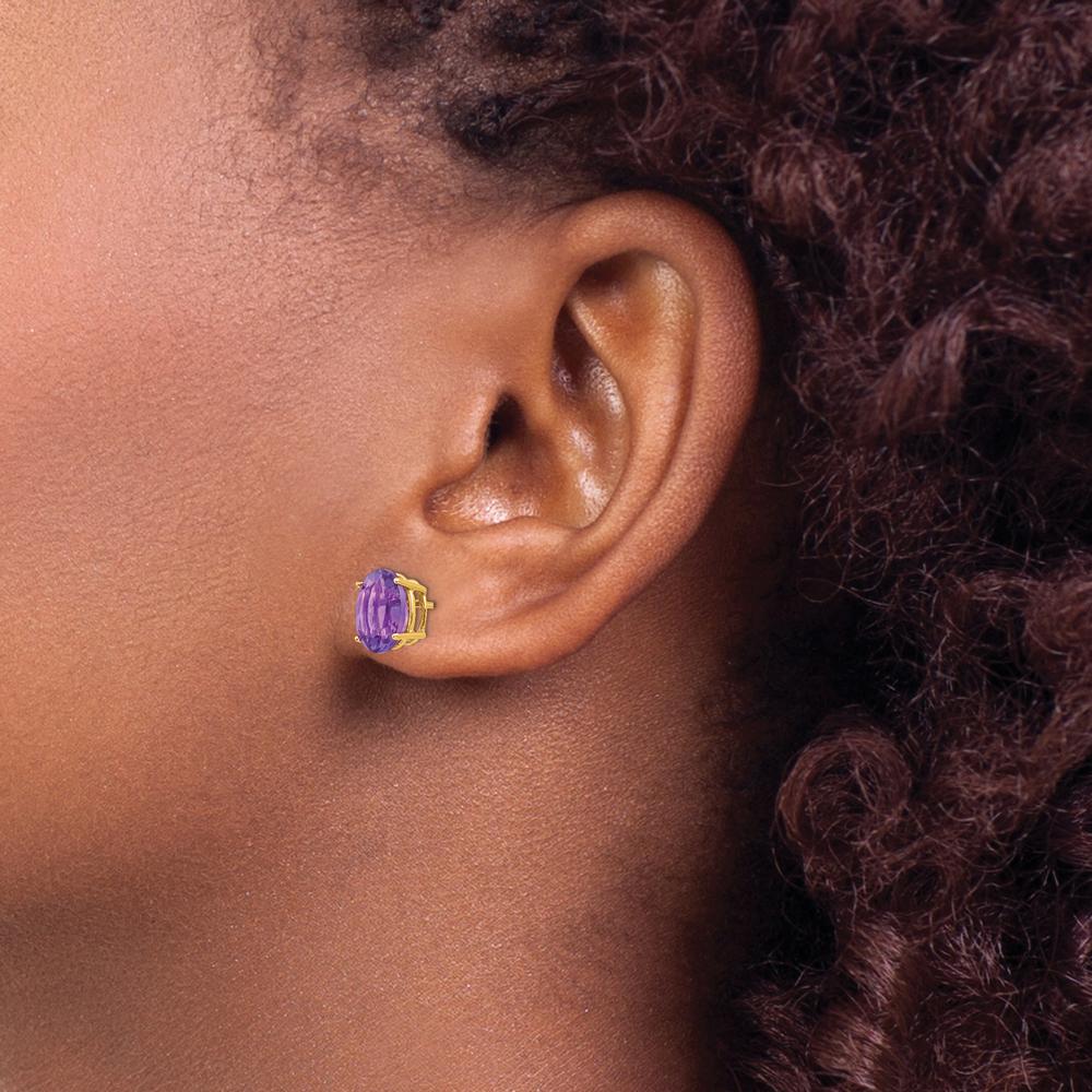 14K Yellow Gold Oval Amethyst Stud Earrings - 1.60 Carat Total Amethyst Weight by Monteluci Fine Jewelry