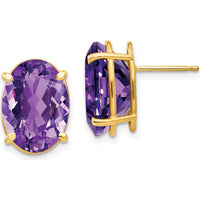 14K Yellow Gold Oval Amethyst Stud Earrings - 5.35 Carat Total Amethyst Weight by Monteluci Fine Jewelry