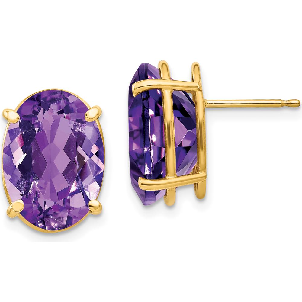 14K Yellow Gold Oval Amethyst Stud Earrings - 5.35 Carat Total Amethyst Weight by Monteluci Fine Jewelry