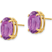 14K Yellow Gold Oval Amethyst Stud Earrings - 5.35 Carat Total Amethyst Weight by Monteluci Fine Jewelry
