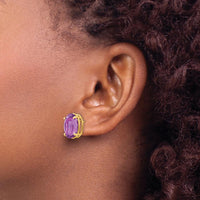 14K Yellow Gold Oval Amethyst Stud Earrings - 5.35 Carat Total Amethyst Weight by Monteluci Fine Jewelry