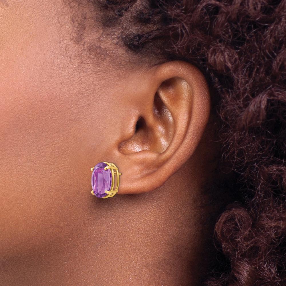 14K Yellow Gold Oval Amethyst Stud Earrings - 5.35 Carat Total Amethyst Weight by Monteluci Fine Jewelry