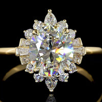 14K Yellow Gold Oval and Baguette Halo Ring with 1.83 Carats E VVS2 Lab Diamond Center and 2.28 Carats Total Diamond Weight - Covaloro Fine Jewelry