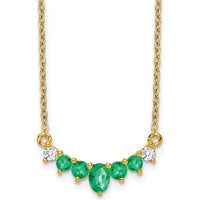 14K Yellow Gold Oval and Round Emerald and Diamond Necklace - 0.19 Carat Total Diamond Weight by Lumare Gioia