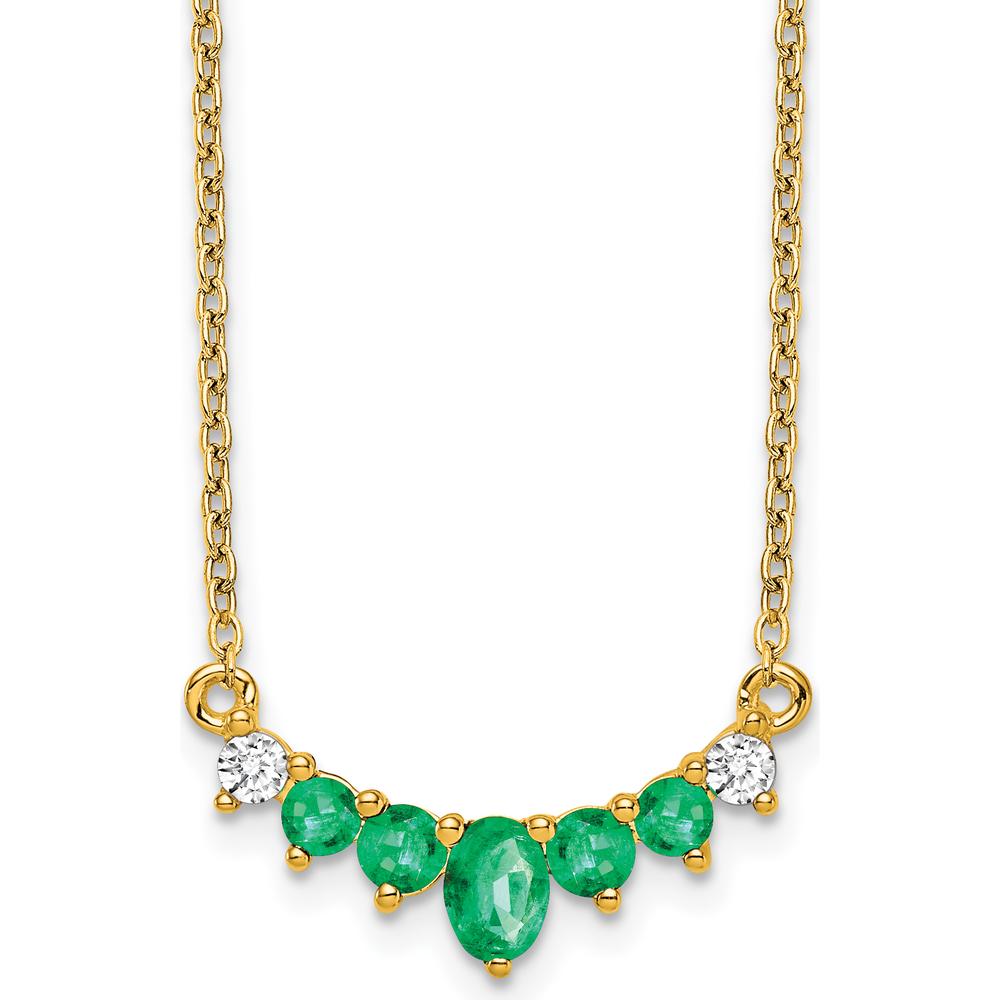 14K Yellow Gold Oval and Round Emerald and Diamond Necklace - 0.19 Carat Total Diamond Weight by Lumare Gioia