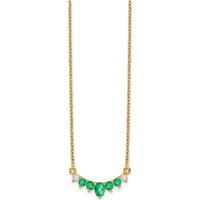 14K Yellow Gold Oval and Round Emerald and Diamond Necklace - 0.19 Carat Total Diamond Weight by Lumare Gioia