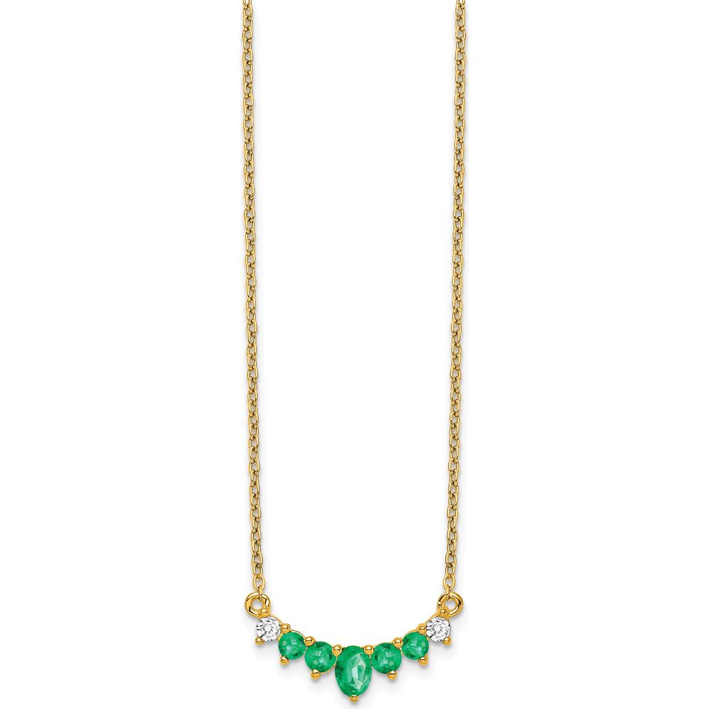 14K Yellow Gold Oval and Round Emerald and Diamond Necklace - 0.19 Carat Total Diamond Weight by Lumare Gioia