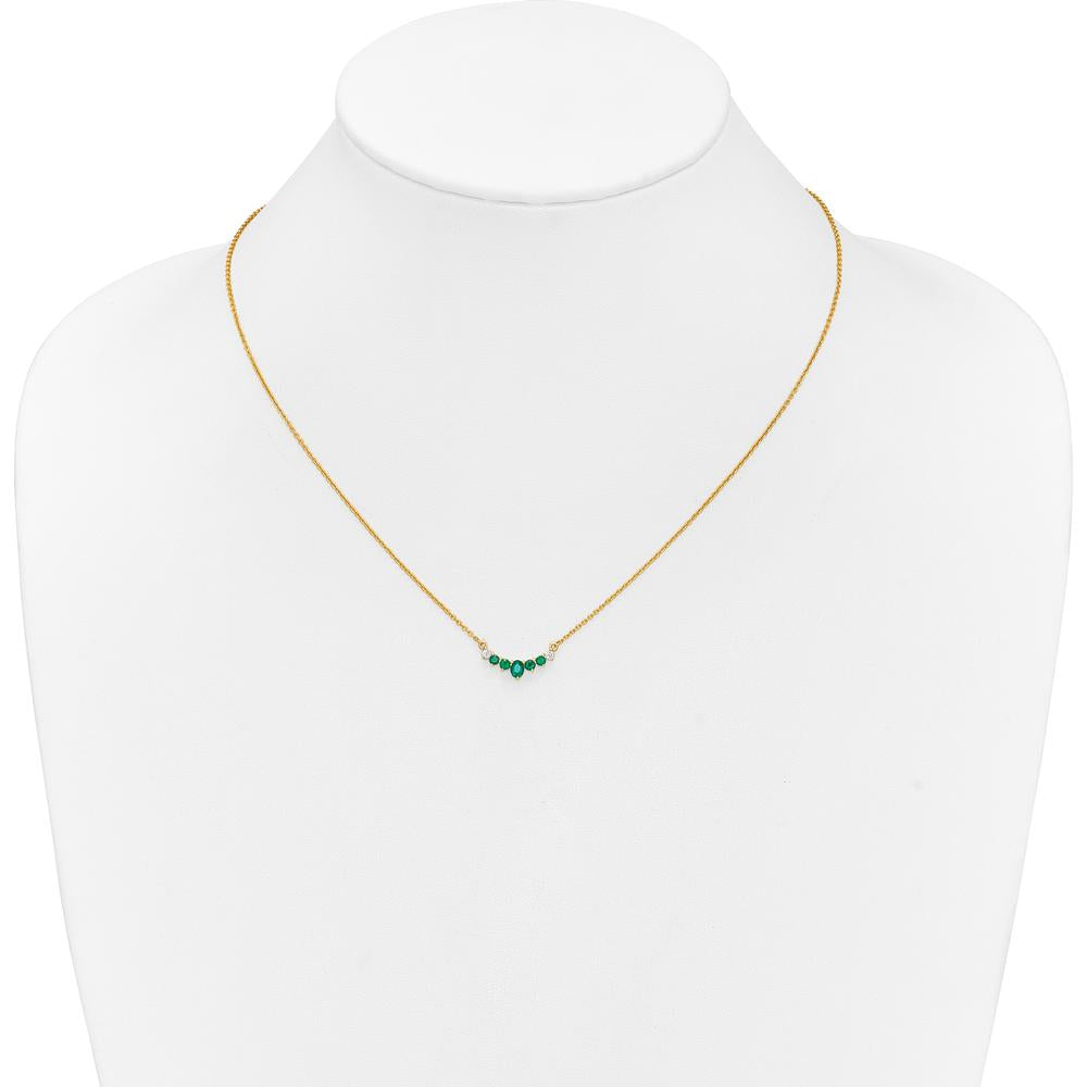 14K Yellow Gold Oval and Round Emerald and Diamond Necklace - 0.19 Carat Total Diamond Weight by Lumare Gioia