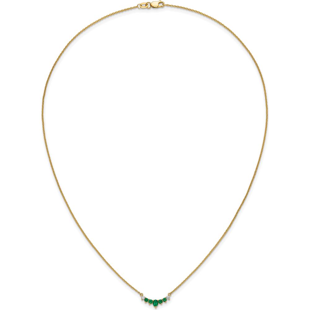 14K Yellow Gold Oval and Round Emerald and Diamond Necklace - 0.19 Carat Total Diamond Weight by Lumare Gioia